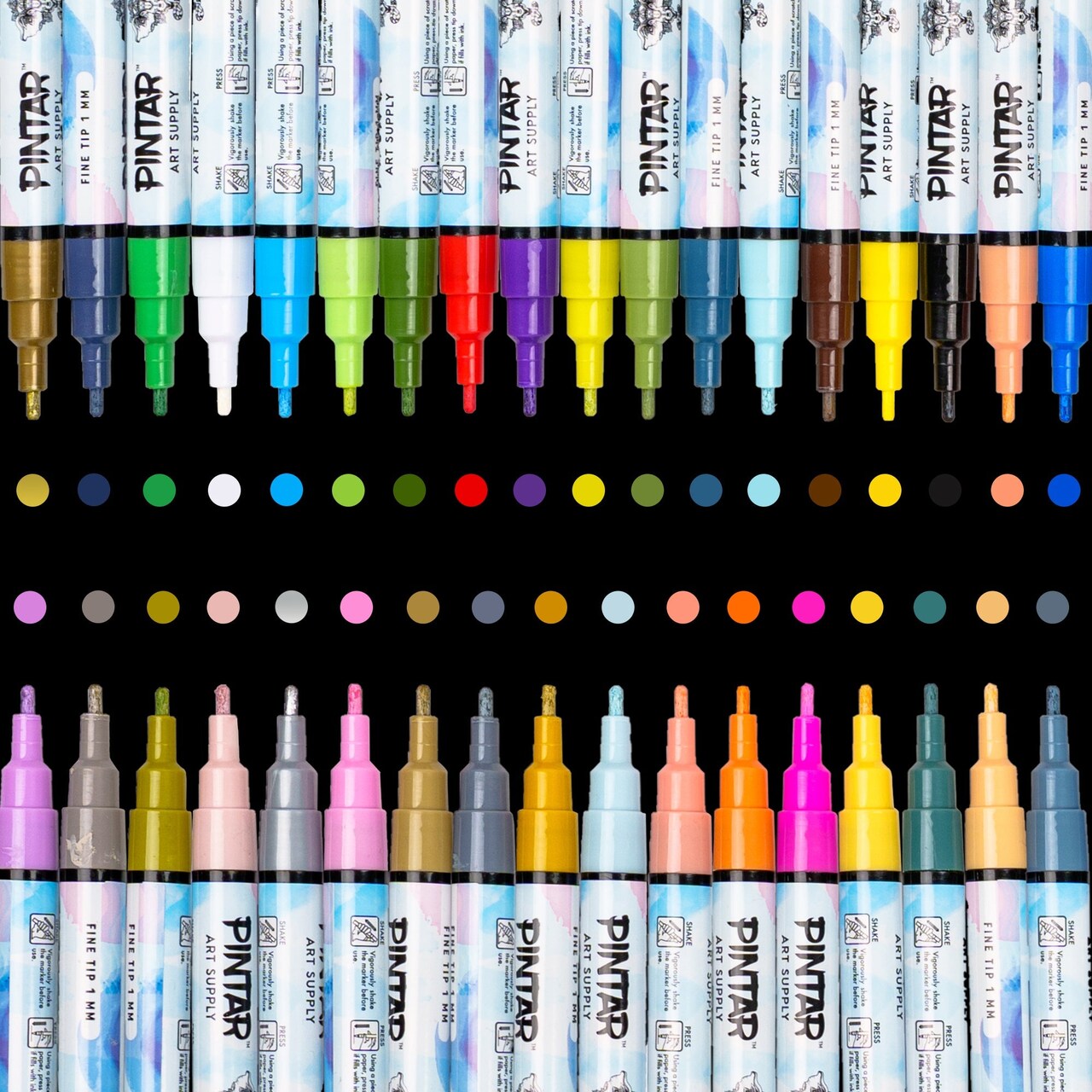 PINTAR Premium Acrylic Paint Pens - 1mm Fine Tip Pens For Rock Painting, Ceramic Glass, Wood, Paper, Fabric & Porcelain, Water Resistant Paint Set, Surface Pen, Craft Supplies, DIY Project (35 colors)
